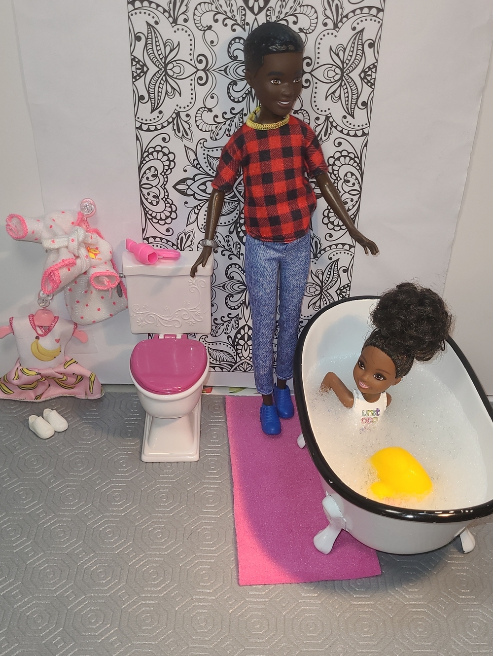 Kids Bath Time Set.Big Brother Watching Over His Little Sister Chelsea